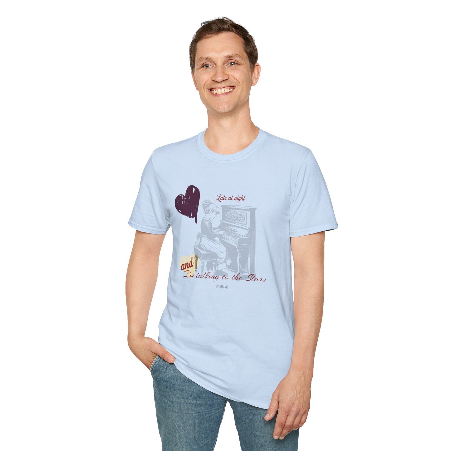 Late at Night — Vintage Piano Girl — T-Shirt