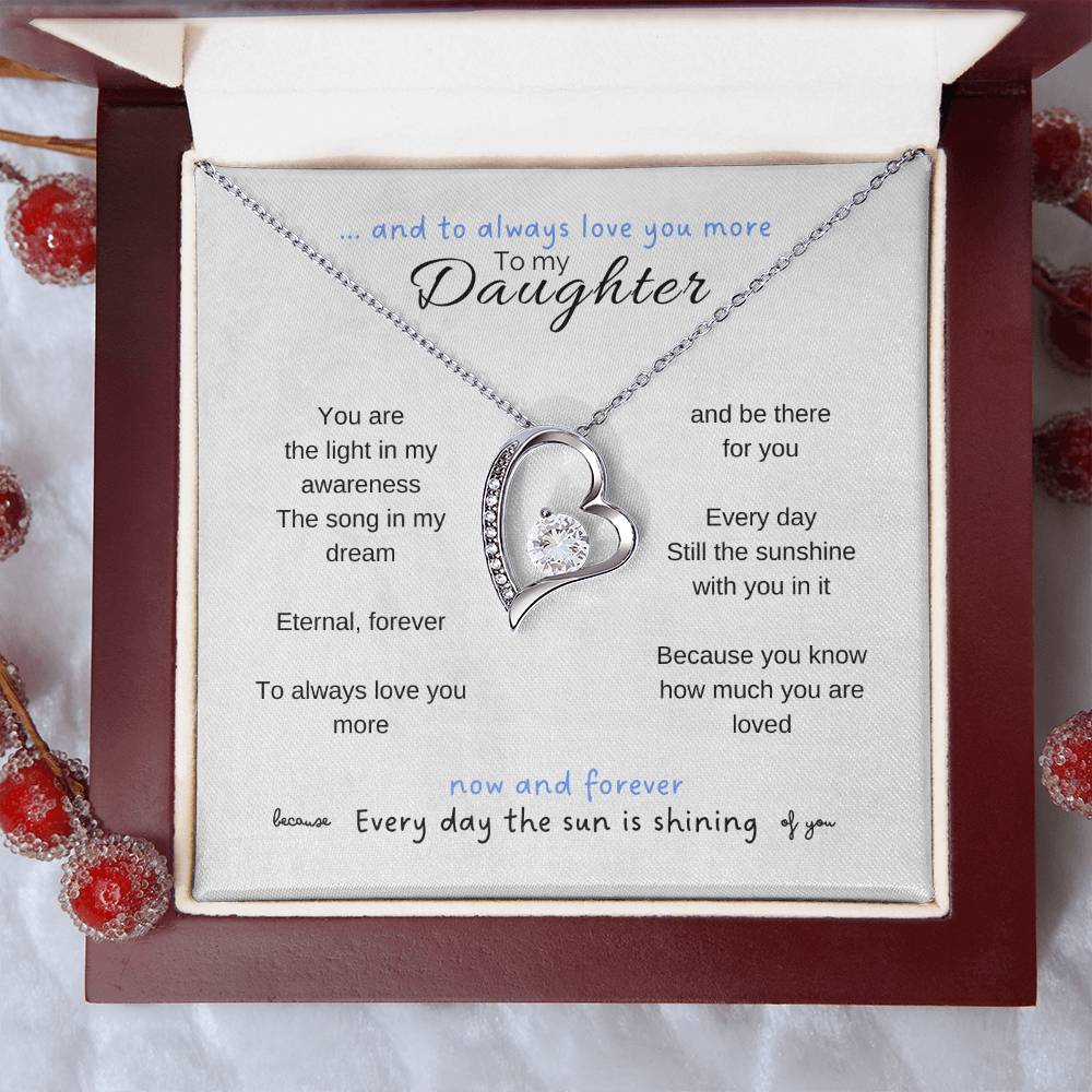 To my daughter with message card and forever love necklace, 14k white gold finish, luxury box - Sheer: your Luck - Sheerluck-art.com