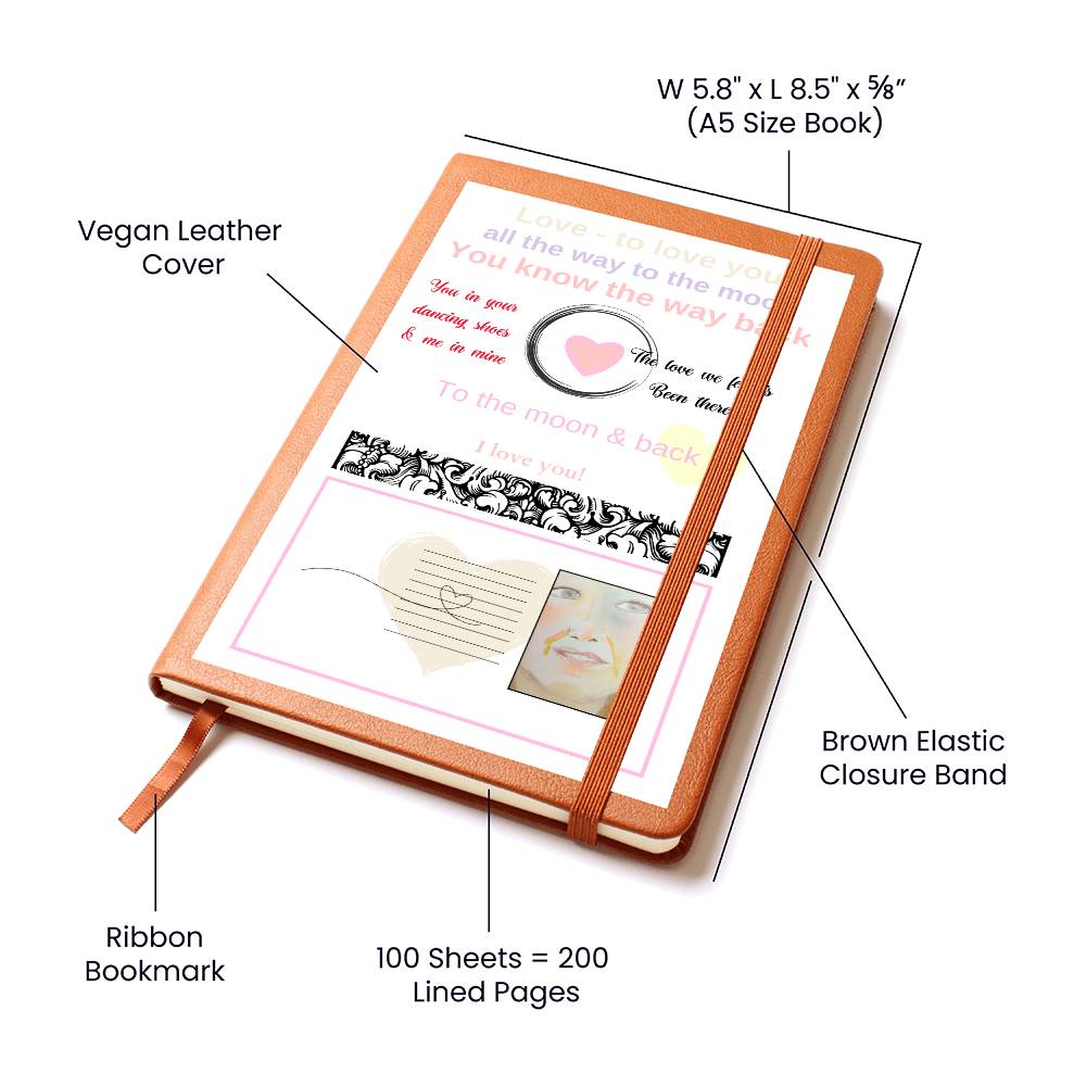 Love to love you Gratitude Journal, graphic leather journal info image- Sheer: your Luck - Sheerluck-art.com