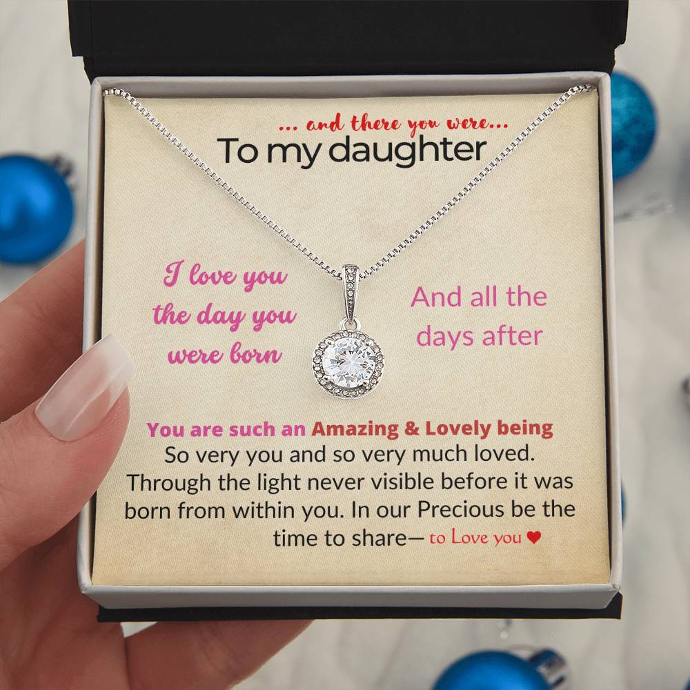 To my daughter with message card and eternal hope necklace, hand holding it - Sheer: your Luck - Sheerluck-art.com