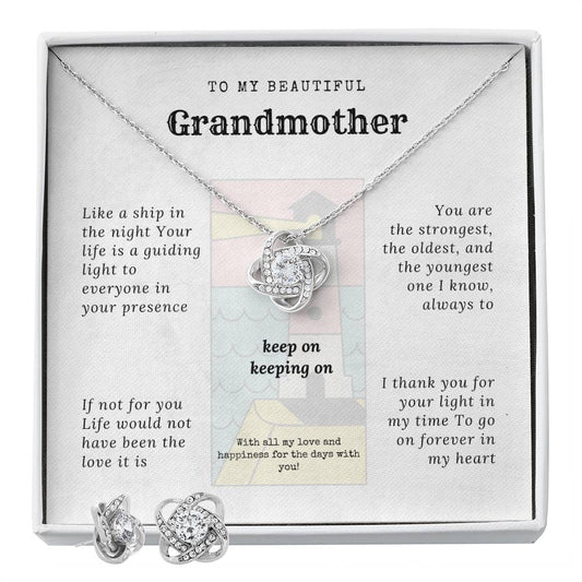 To my grandmother, message card with Love knot necklace and earring set - Sheer: your Luck - Sheerluck-art.com