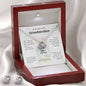 To my grandmother, message card with Love knot necklace and earring set, in Mahogany style luxuary box with white satin background - Sheer: your Luck - Sheerluck-art.com
