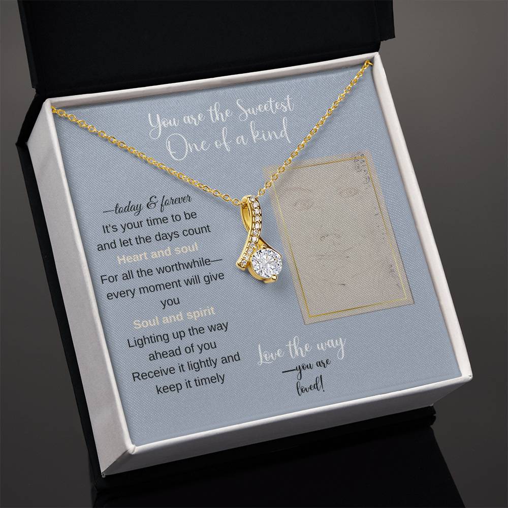 To my daughter message card with alluring beauty necklace (18k yellow gold finish) - Sheer: your Luck - Sheerluck-art.com