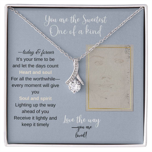 To my daughter message card with alluring beauty necklace (white gold finish) - Sheer: your Luck - Sheerluck-art.com