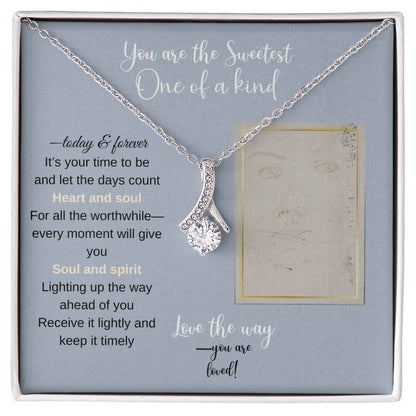 To my daughter message card with alluring beauty necklace (white gold finish) - Sheer: your Luck - Sheerluck-art.com