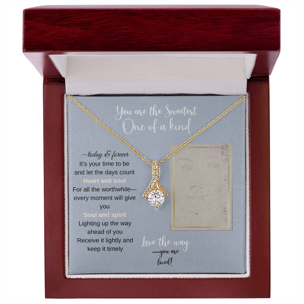 To my daughter message card with alluring beauty necklace (18k yellow gold finish), in Mahogany style luxury box - Sheer: your Luck - Sheerluck-art.com