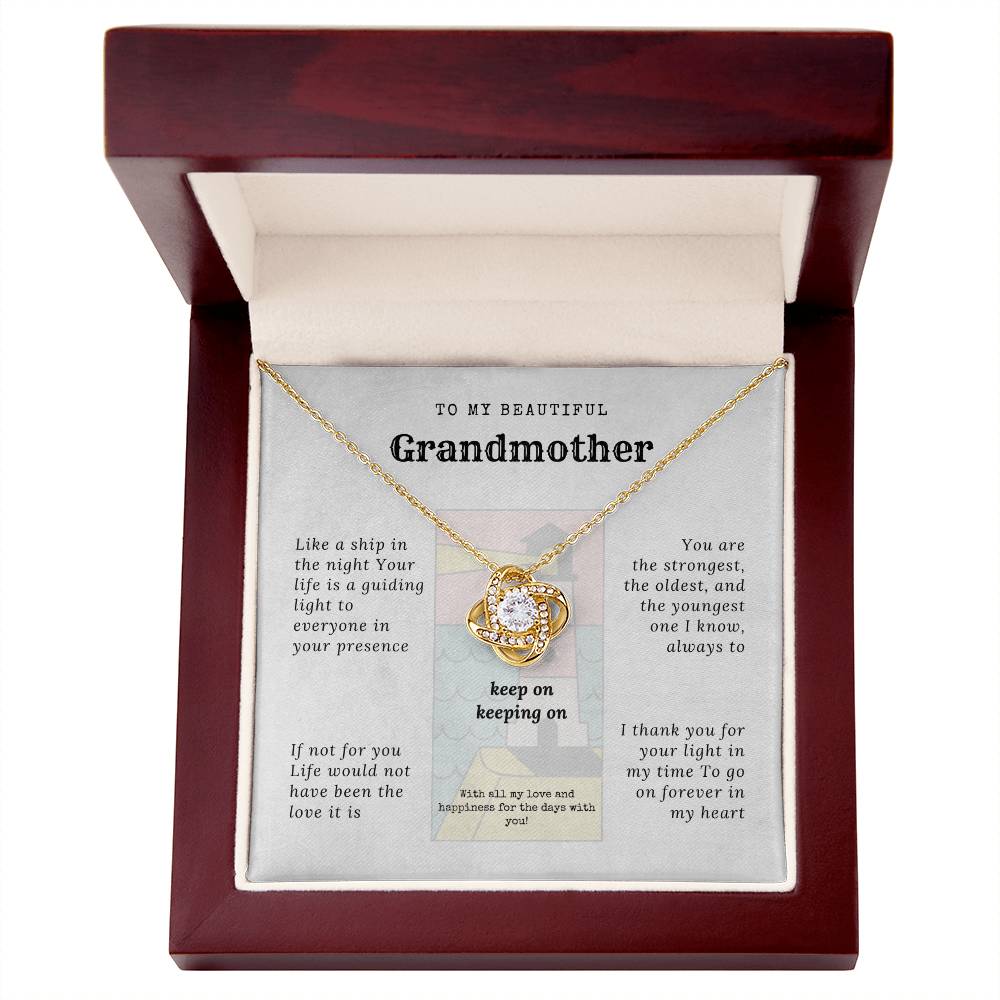 To my grandmother with message card and Love knot necklace (yellow gold finish), in Mahogany style luxury box - Sheer: your Luck - Sheerluck-art.com