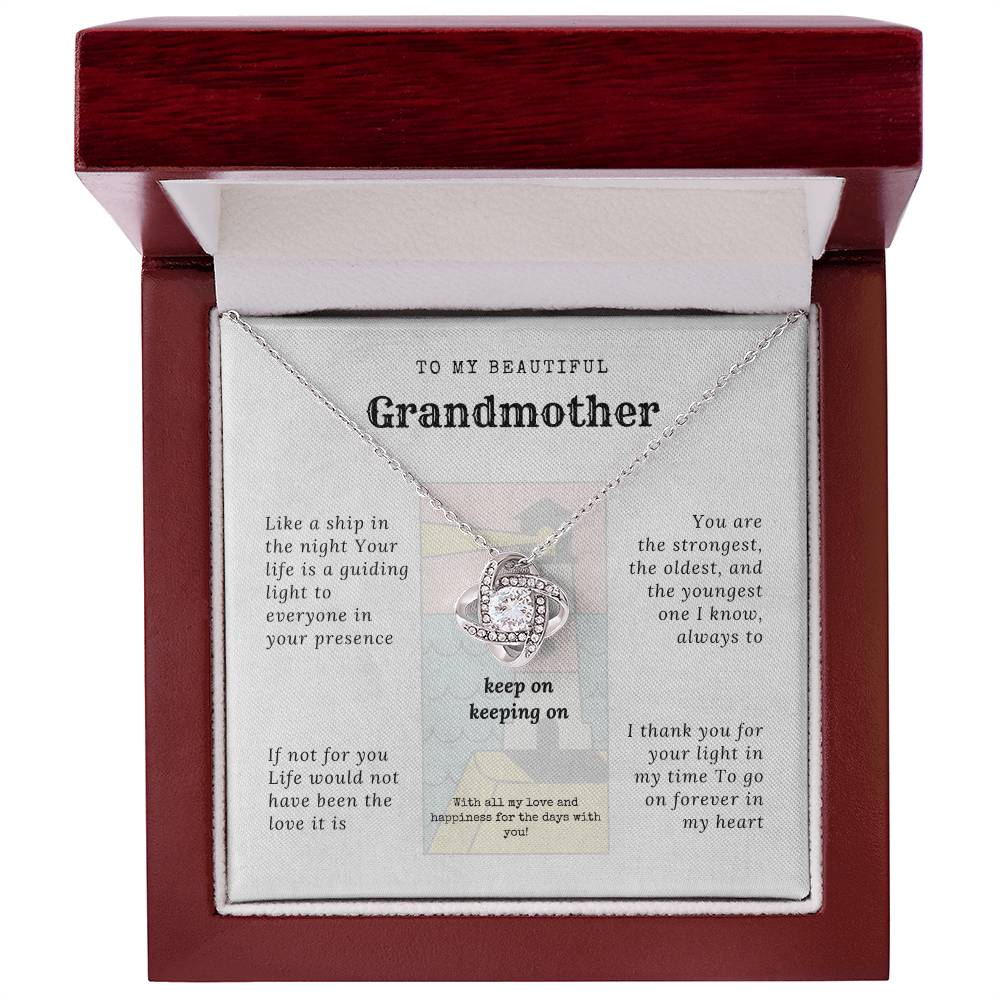 To my grandmother with message card and Love knot necklace (white gold finish), in Mahogany style luxury box - Sheer: your Luck - Sheerluck-art.com