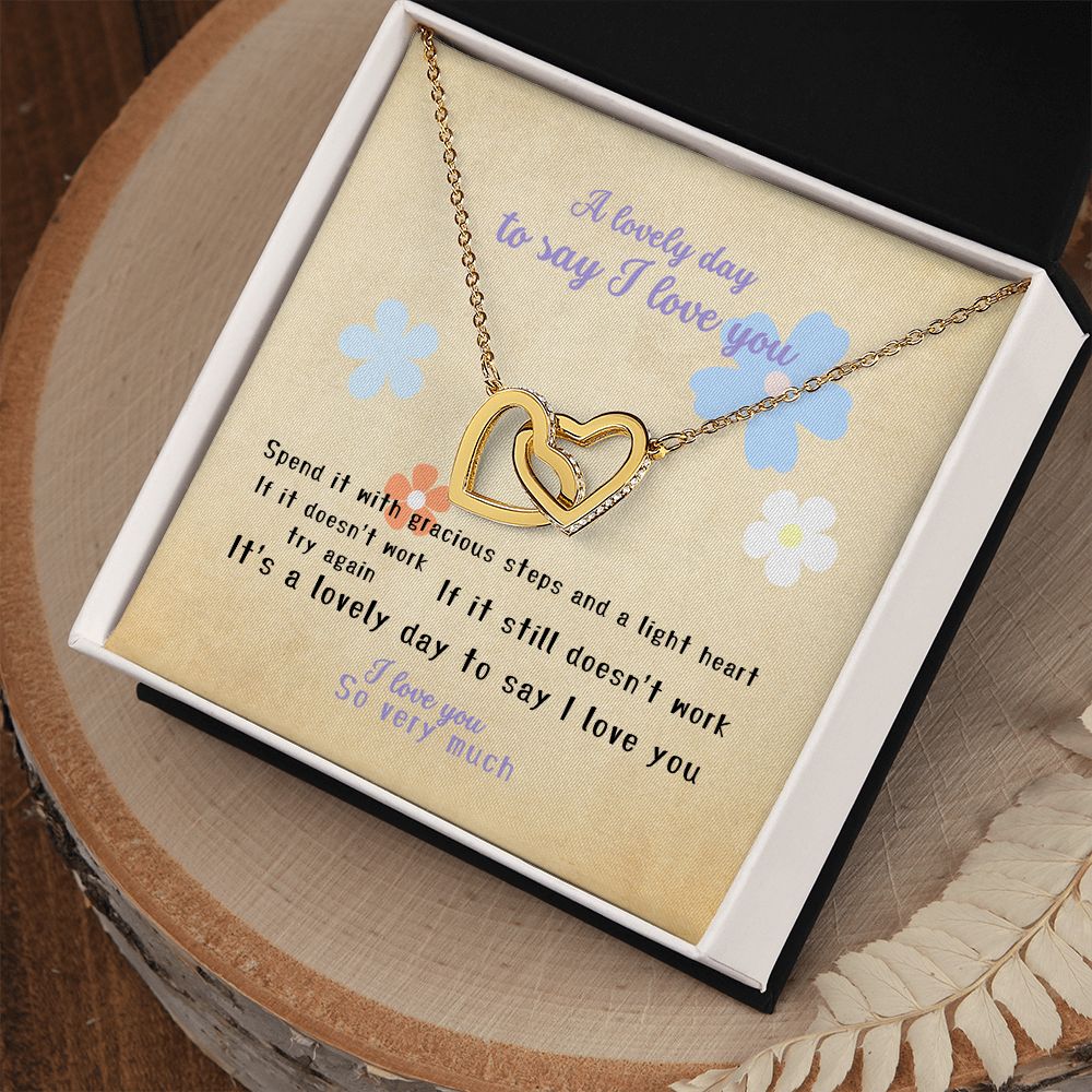 I love you message card with Interlocking Hearts (18K yellow gold finish), in two toned box - Sheer: your Luck - Sheerluck-art.com