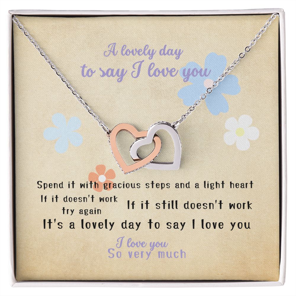 I love you message card with Interlocking Hearts (polished stainless steal and rose gold finish) - Sheer: your Luck - Sheerluck-art.com