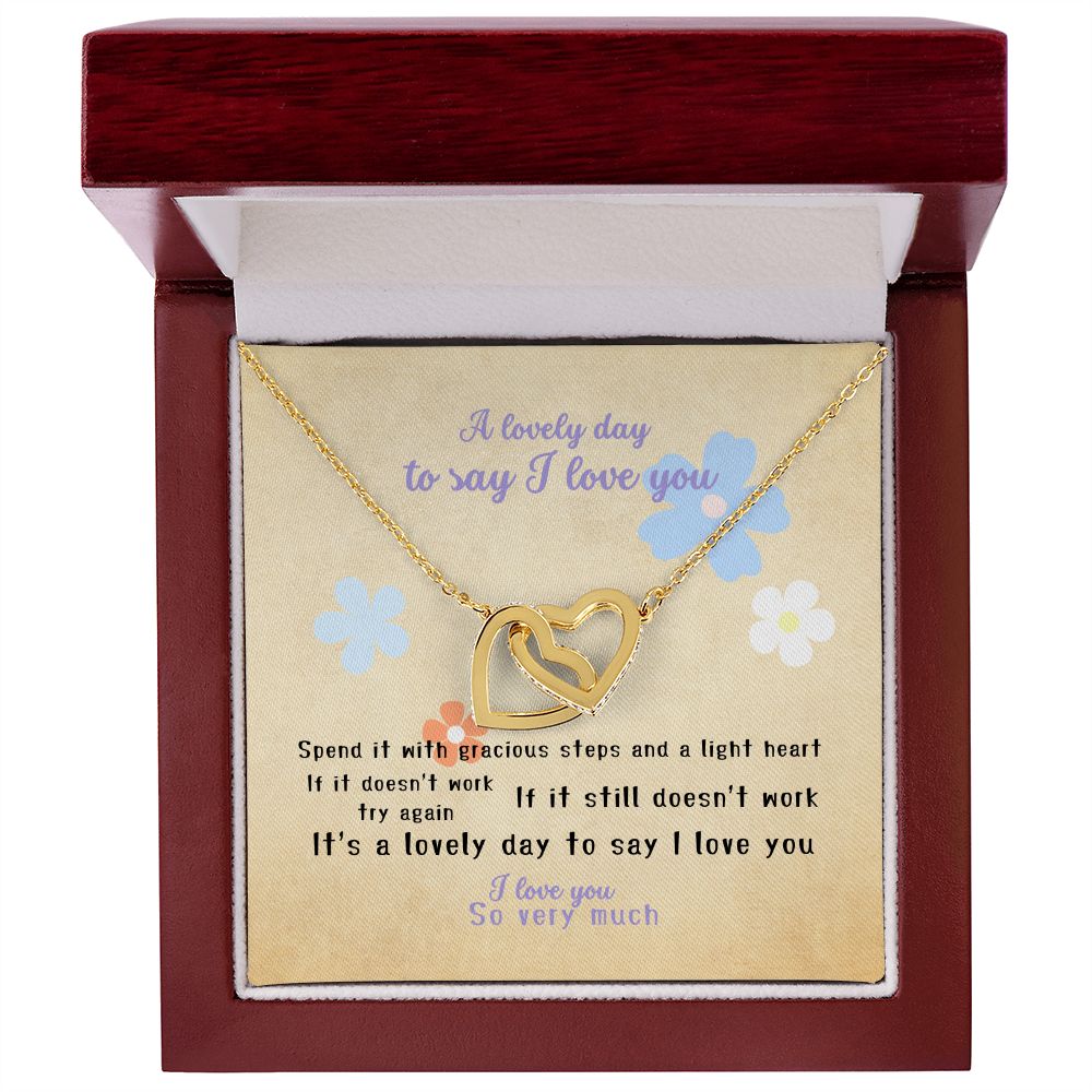 I love you message card with Interlocking Hearts (18K yellow gold finish), in Mahogany style luxury box - Sheer: your Luck - Sheerluck-art.com