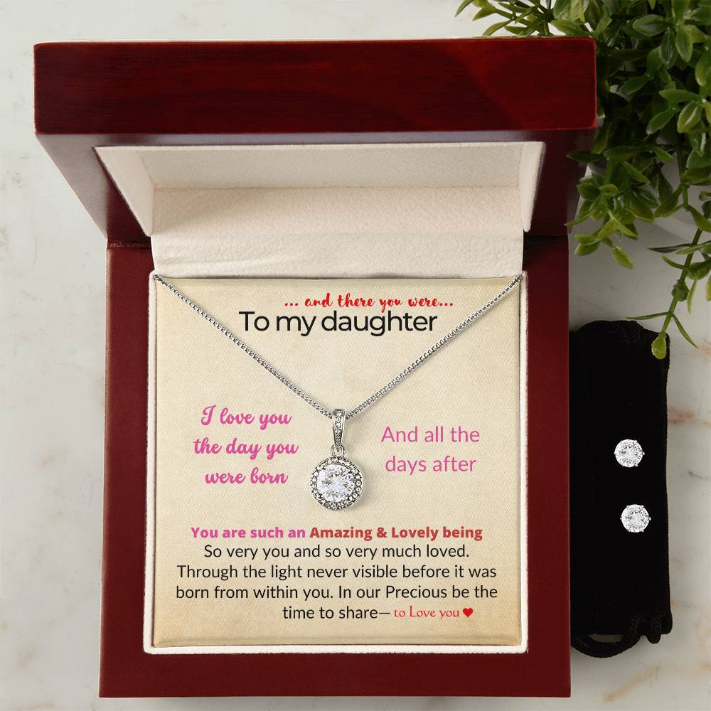 To my daughter with message card and eternal hope necklace and earring set, with plants - Sheer: your Luck - Sheerluck-art.com