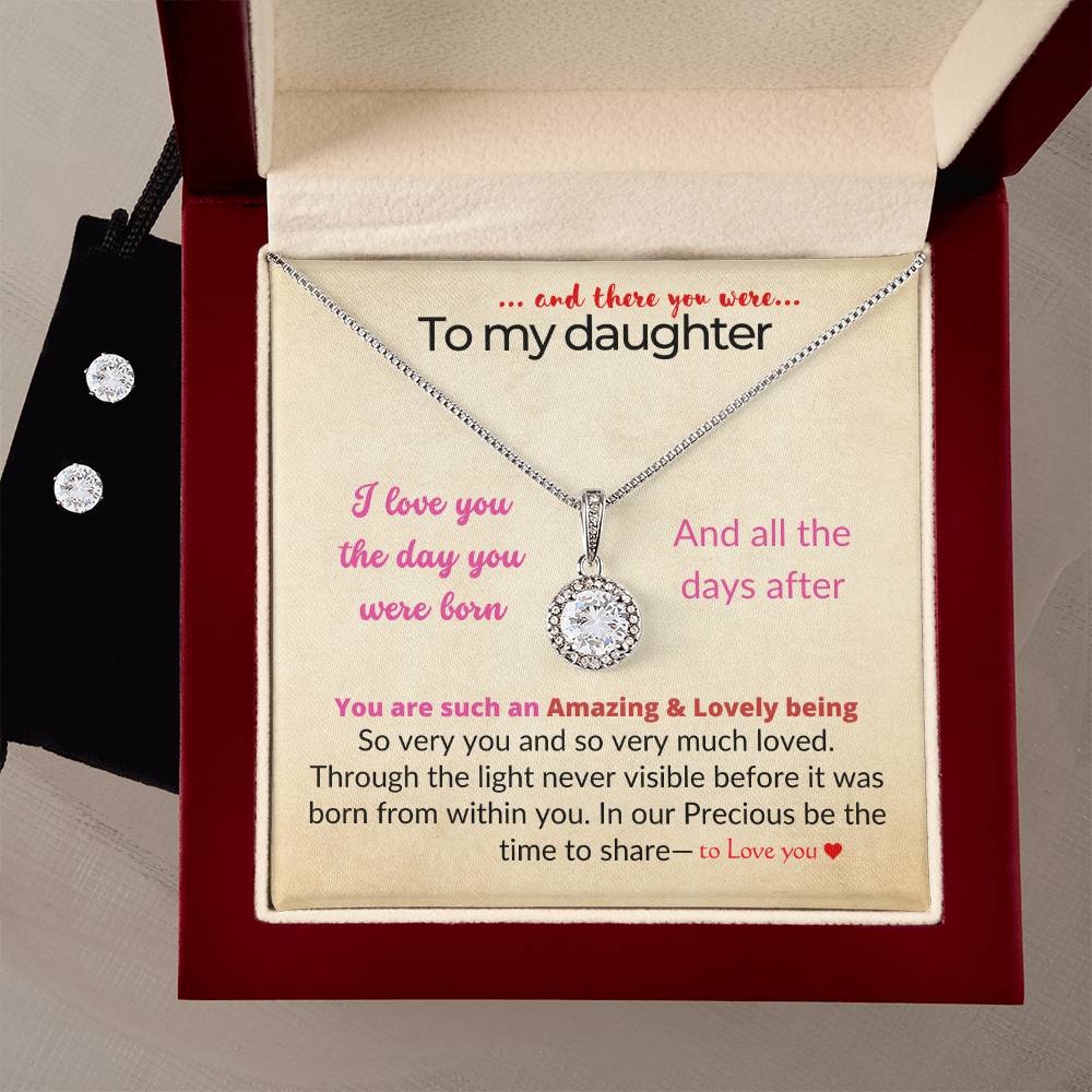 To my daughter with message card and eternal hope necklace and earring set, Mahogany style luxury box - Sheer: your Luck - Sheerluck-art.com