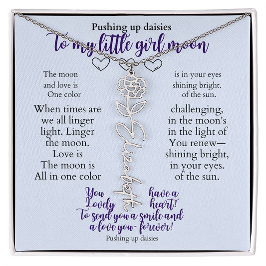 To my daughter with message card and flower name necklace, polished stainless steal (january) - Sheer: your Luck - Sheerluck-art.com