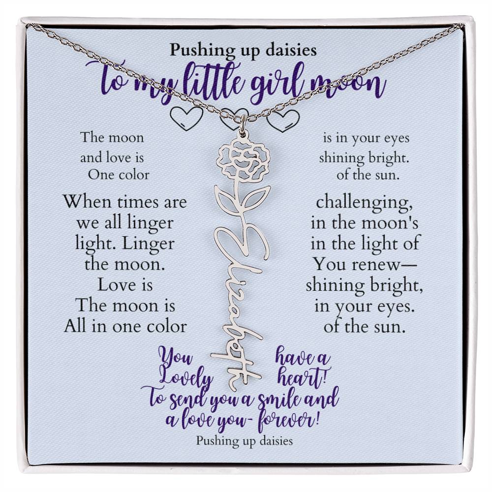 To my daughter with message card and flower name necklace, polished stainless steal (january) - Sheer: your Luck - Sheerluck-art.com