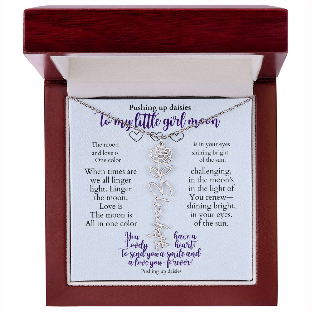 To my daughter with message card and flower name necklace, polished stainless steal, in Mahogany style luxury box (january) - Sheer: your Luck - Sheerluck-art.com