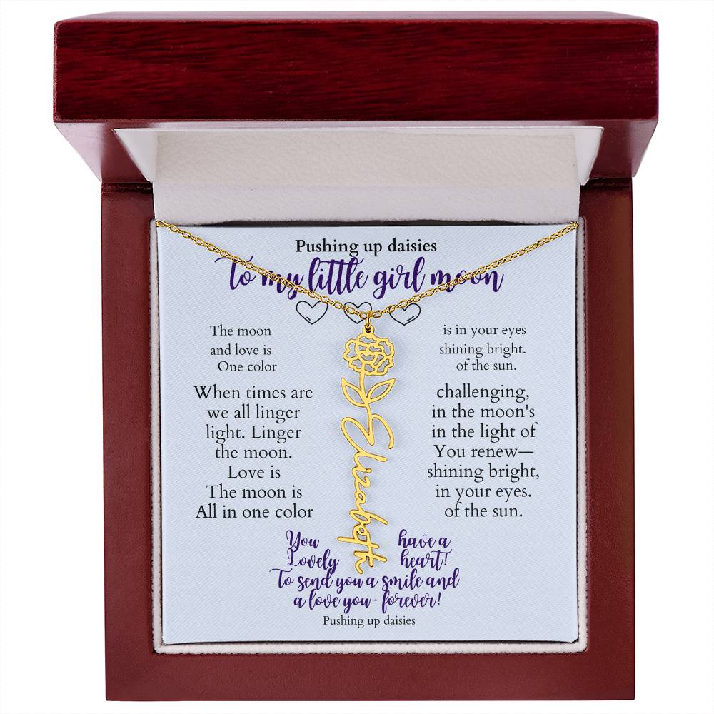 To my daughter with message card and flower name necklace, 18k yellow gold finish, in Mahogany style luxury box (january) - Sheer: your Luck - Sheerluck-art.com
