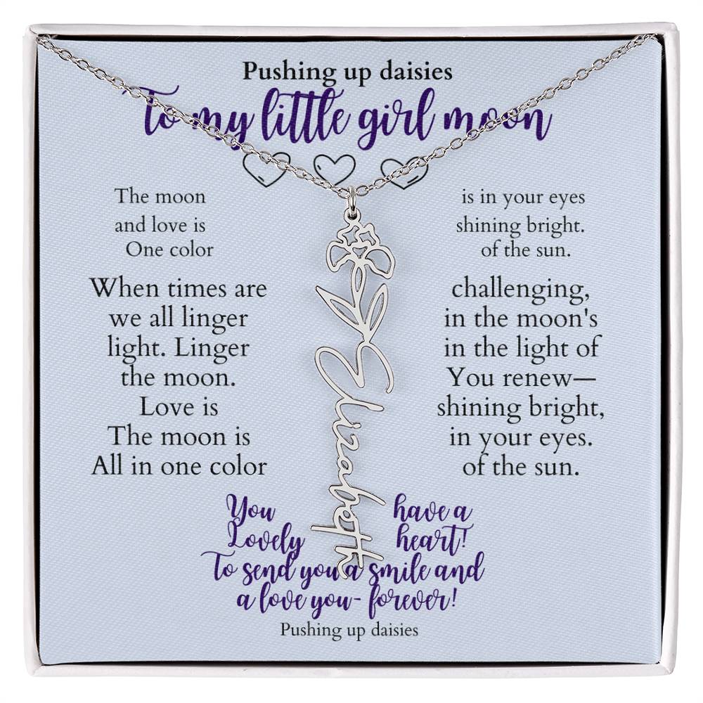 To my daughter with message card and flower name necklace, polished stainless steal (december) - Sheer: your Luck - Sheerluck-art.com