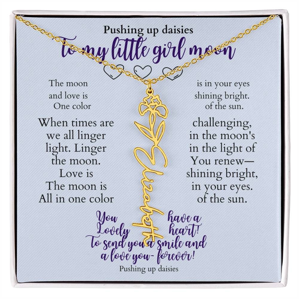 To my daughter with message card and flower name necklace, 18k yellow gold finish (december) - Sheer: your Luck - Sheerluck-art.com