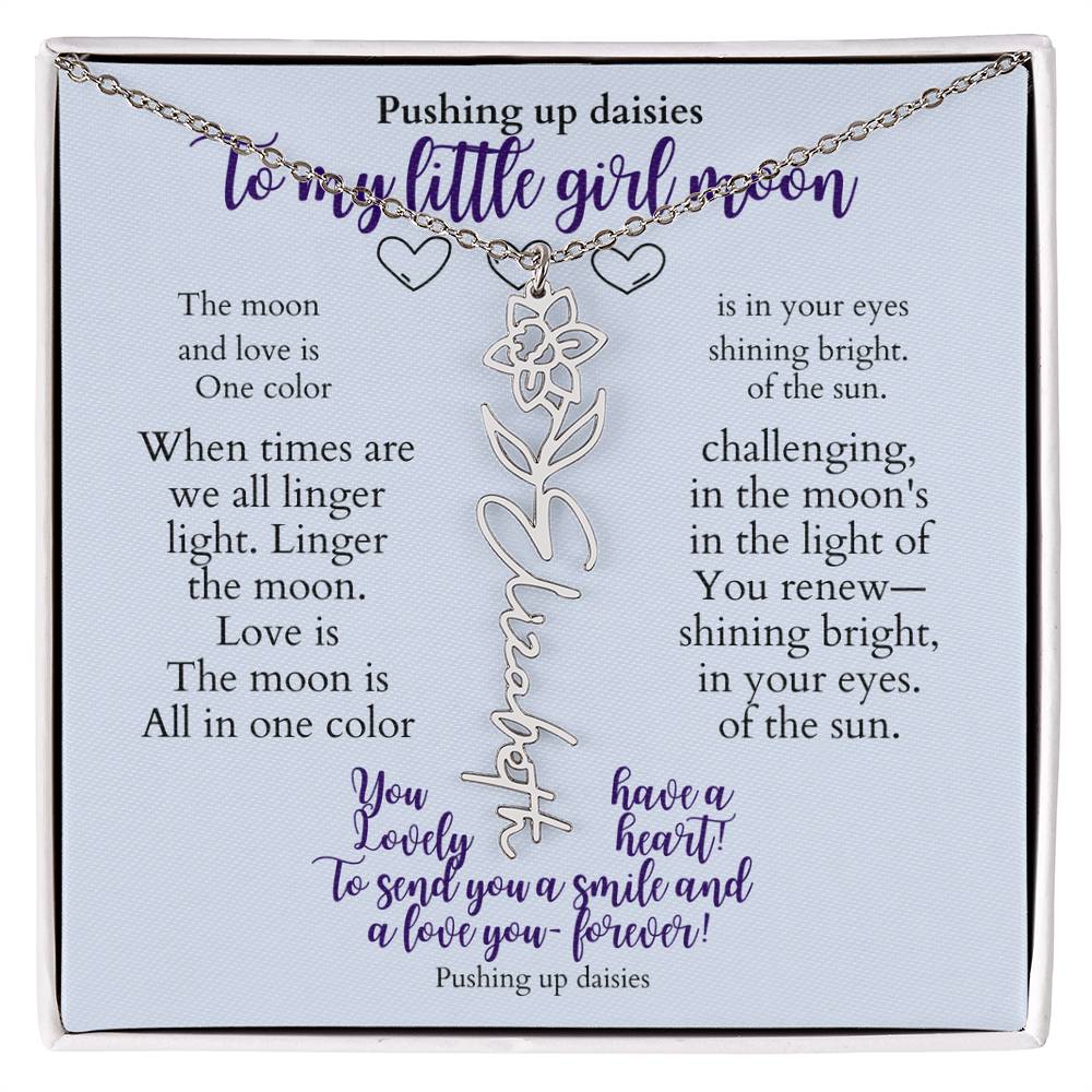 To my daughter with message card and flower name necklace, polished stainless steal (october) - Sheer: your Luck - Sheerluck-art.com