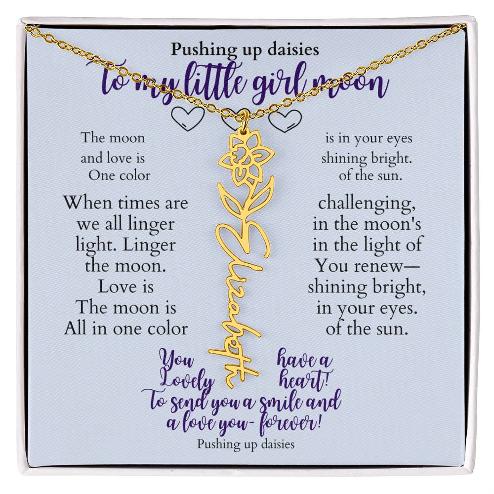 To my daughter with message card and flower name necklace, 18k yellow gold finish (october) - Sheer: your Luck - Sheerluck-art.com