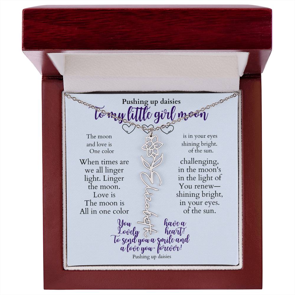 To my daughter with message card and flower name necklace, polished stainless steal, in Mahogany style luxury box (october) - Sheer: your Luck - Sheerluck-art.com