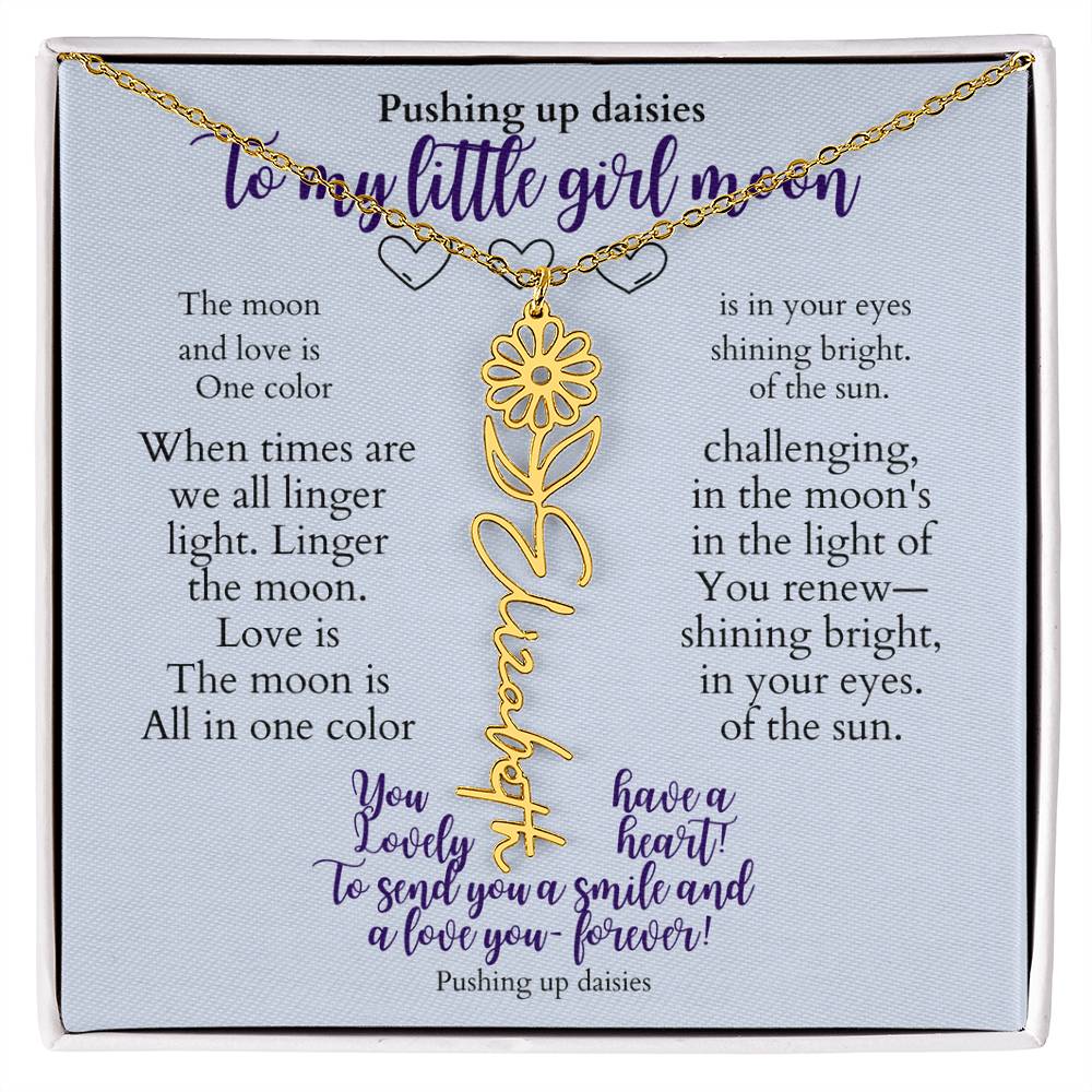 To my daughter with message card and flower name necklace, 18k yellow gold finish (august) - Sheer: your Luck - Sheerluck-art.com