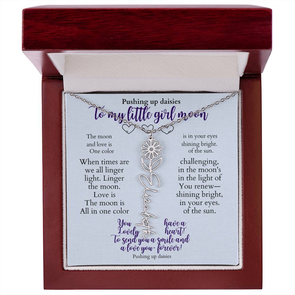 To my daughter with message card and flower name necklace, polished stainless steal, in Mahogany style luxury box (august) - Sheer: your Luck - Sheerluck-art.com
