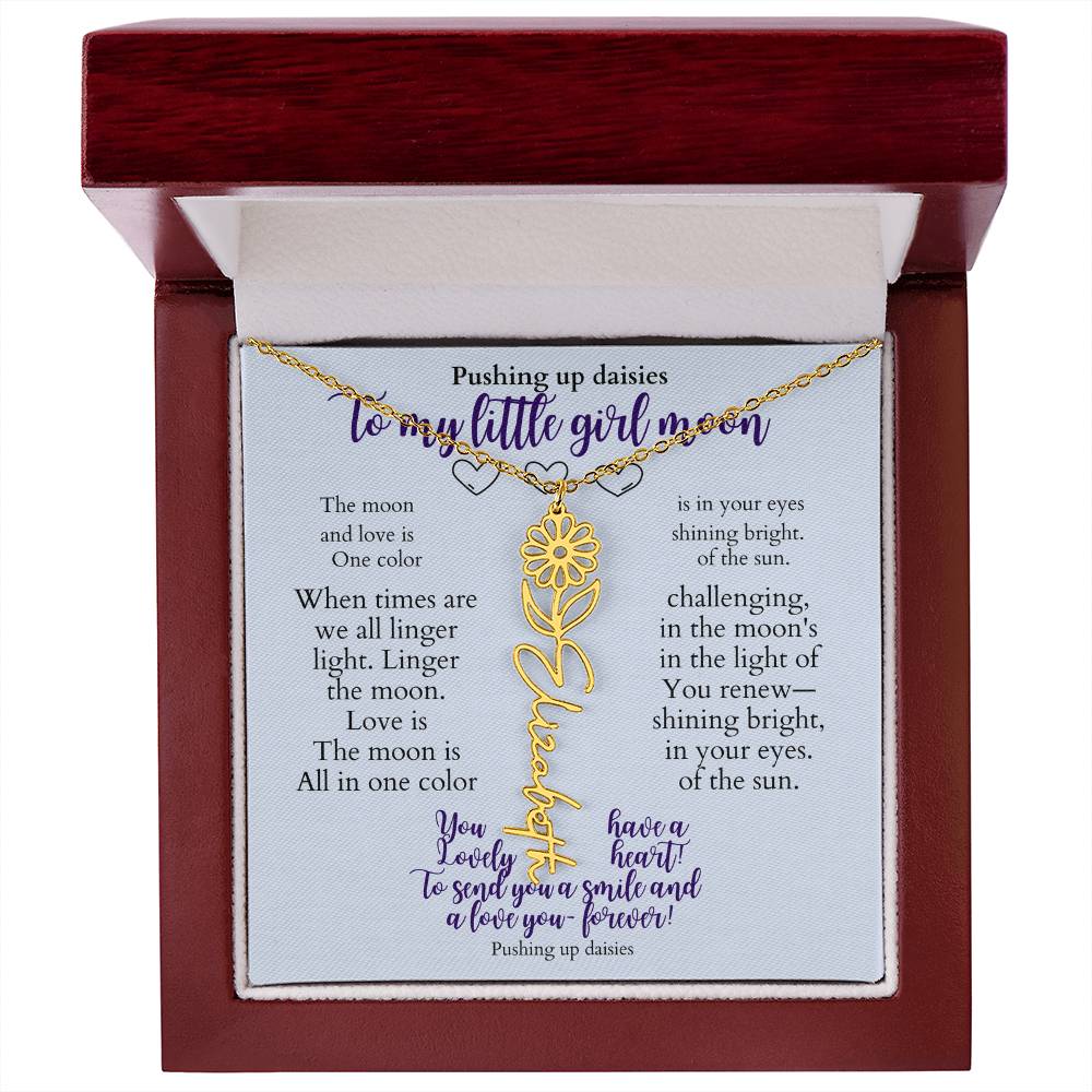 To my daughter with message card and flower name necklace, 18k yellow gold finish, in Mahogany style luxury box (august) - Sheer: your Luck - Sheerluck-art.com