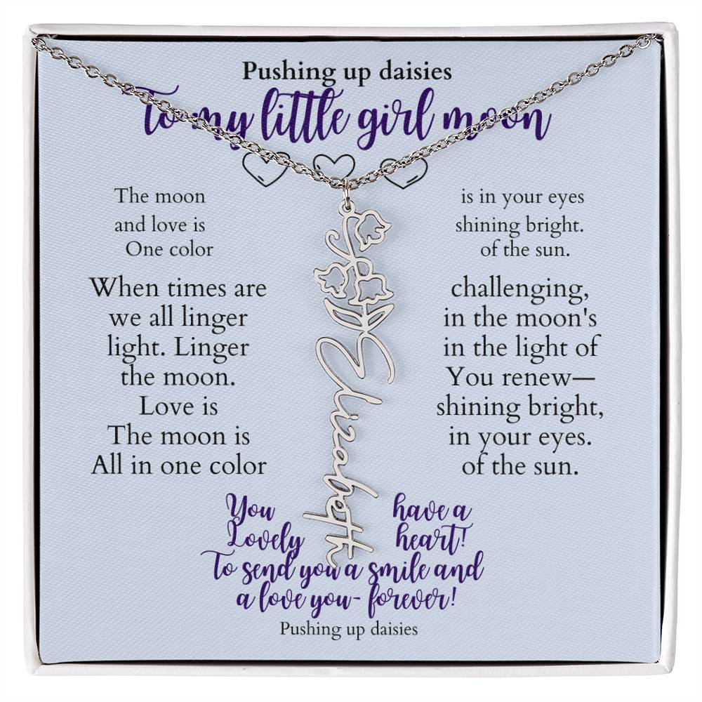 To my daughter with message card and flower name necklace, polished stainless steal (june) - Sheer: your Luck - Sheerluck-art.com