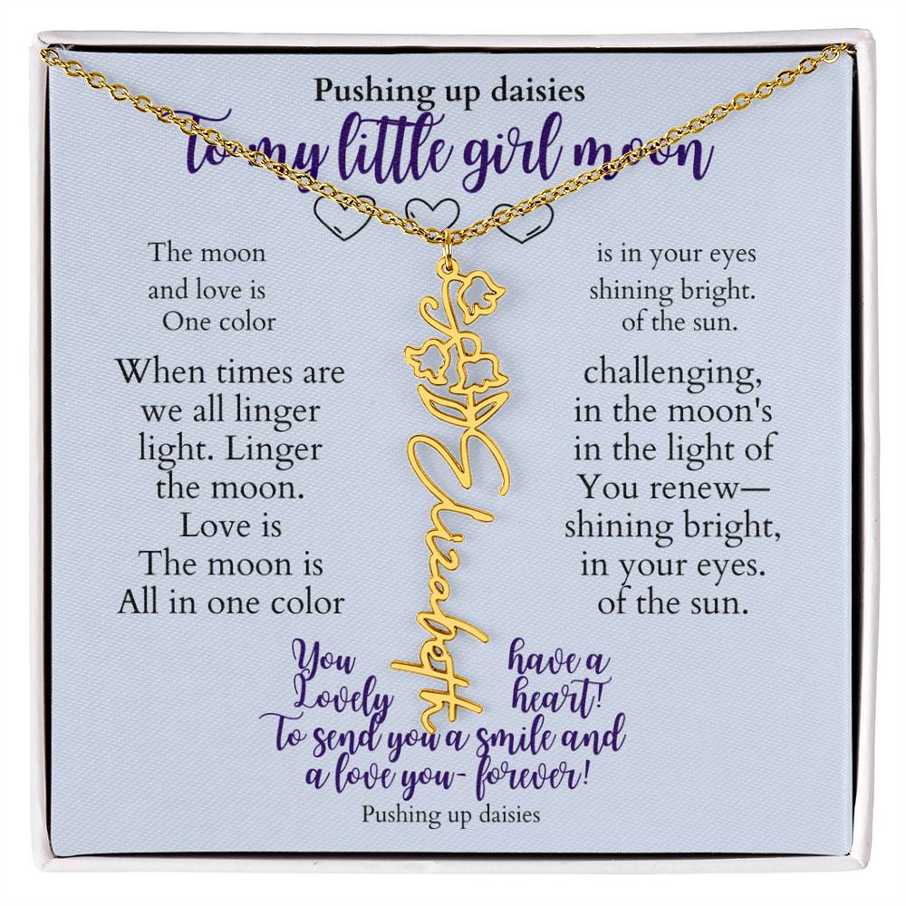To my daughter with message card and flower name necklace, 18k yellow gold finish (june) - Sheer: your Luck - Sheerluck-art.com