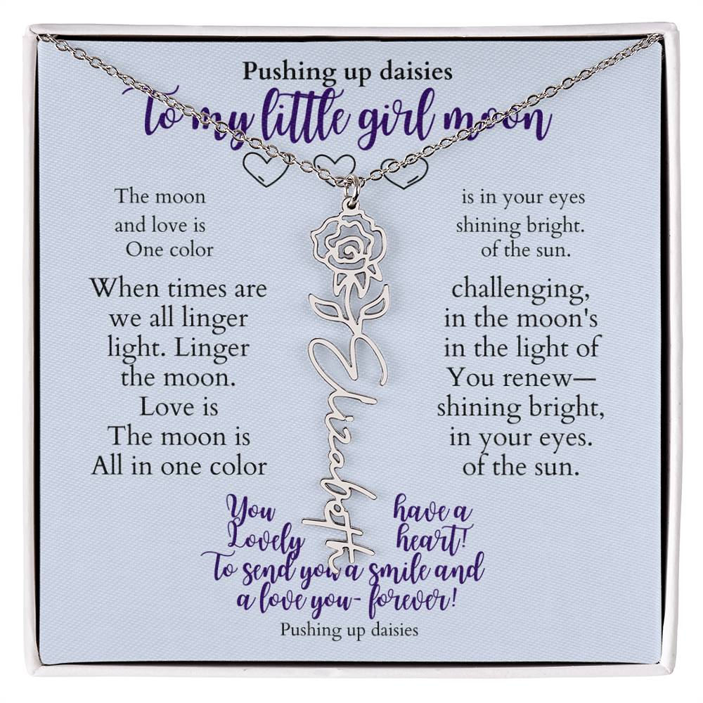 To my daughter with message card and flower name necklace, polished stainless steal (april) - Sheer: your Luck - Sheerluck-art.com