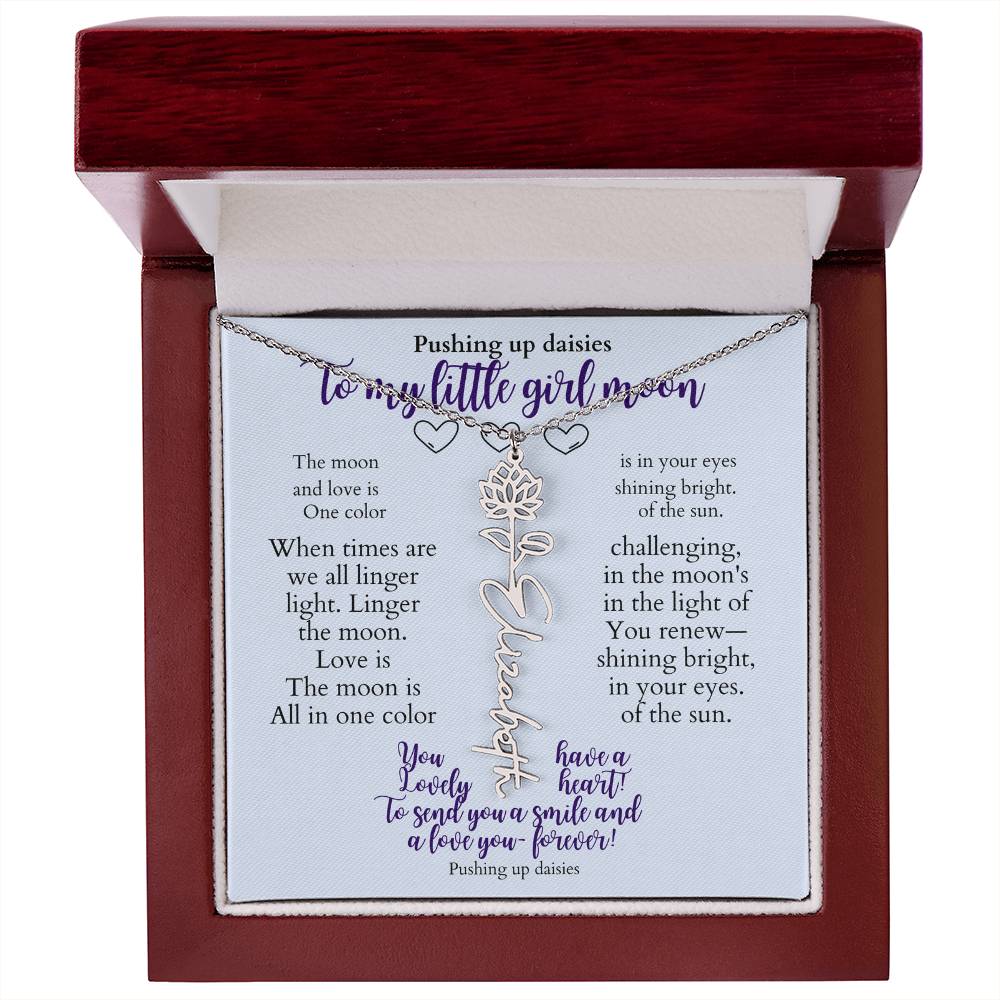 To my daughter with message card and flower name necklace, polished stainless steal, in Mahogany style luxury box (february) - Sheer: your Luck - Sheerluck-art.com