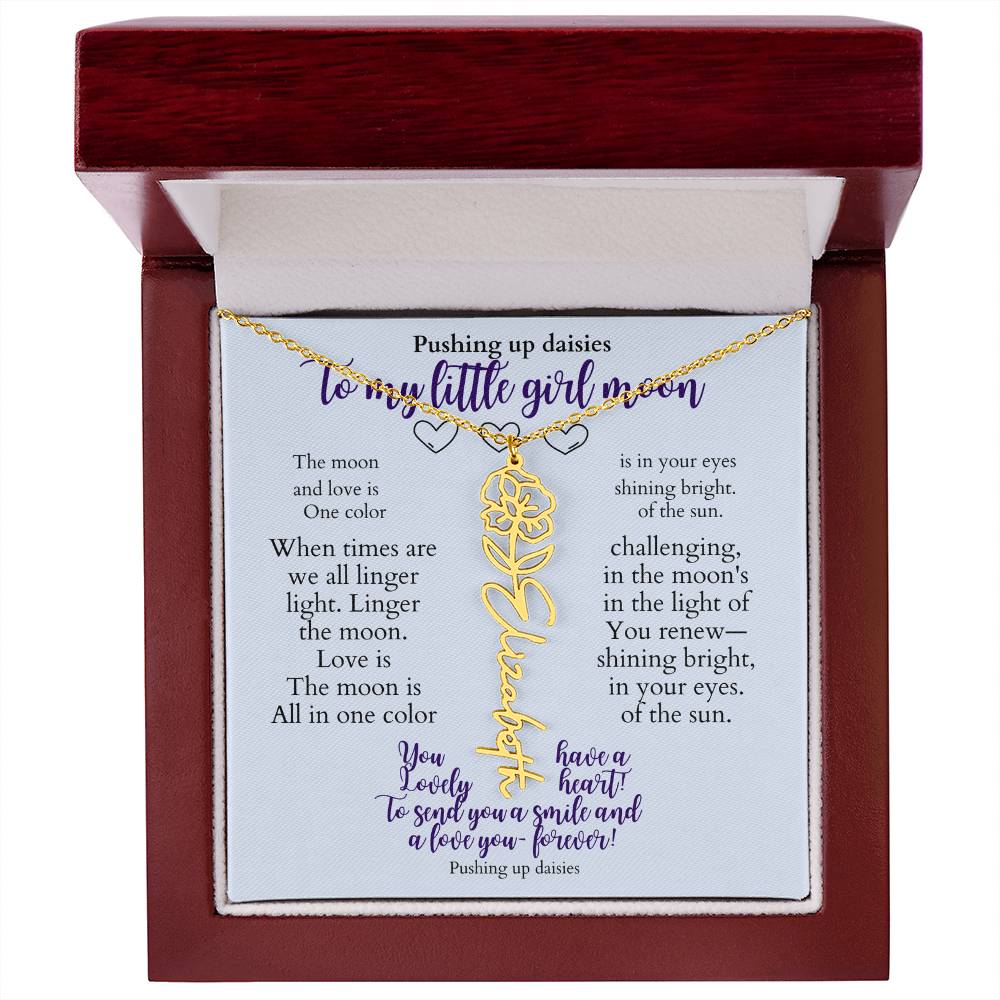 To my daughter with message card and flower name necklace, 18k yellow gold finish, in Mahogany style luxury box (march) - Sheer: your Luck - Sheerluck-art.com