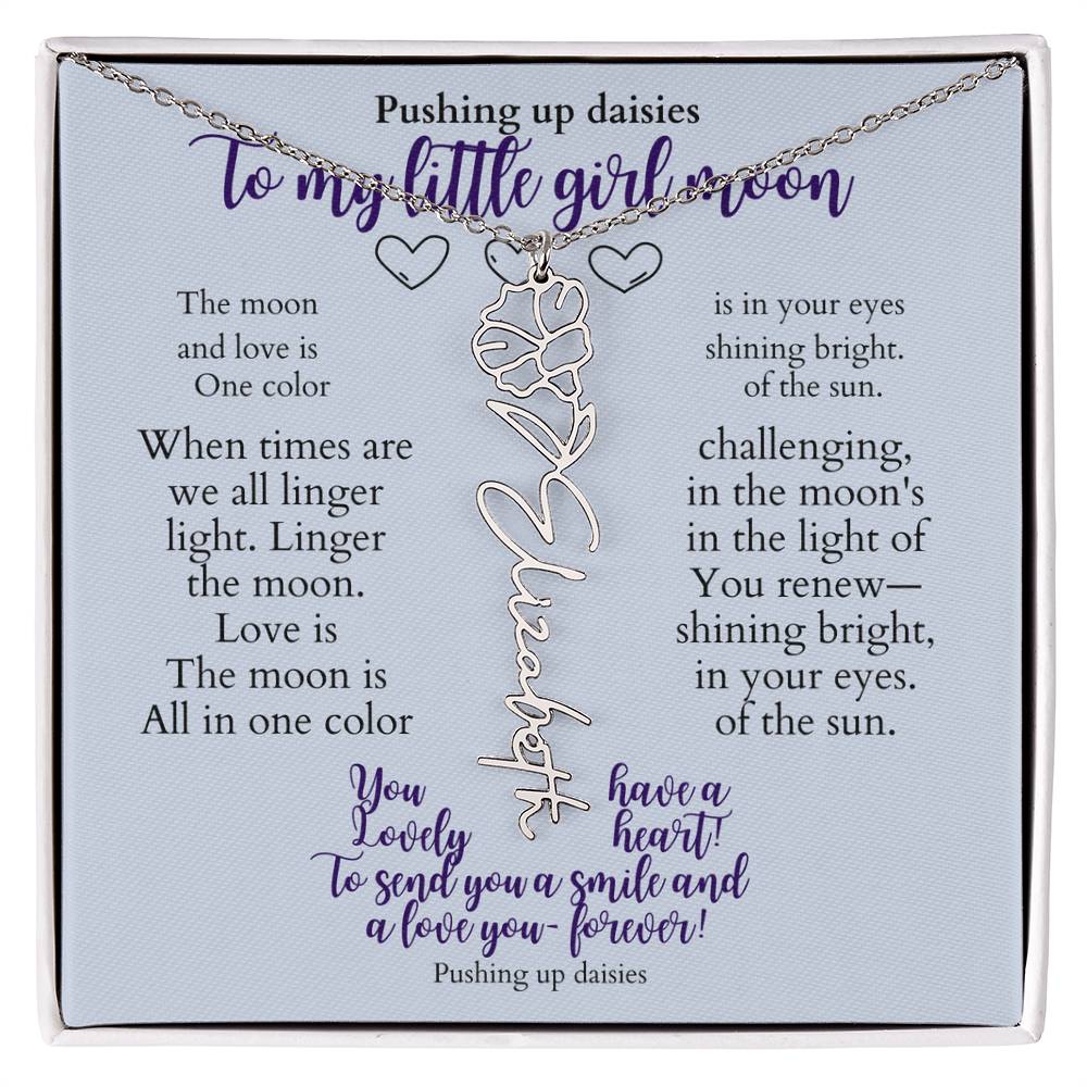 To my daughter with message card and flower name necklace, polished stainless steal (may) - Sheer: your Luck - Sheerluck-art.com
