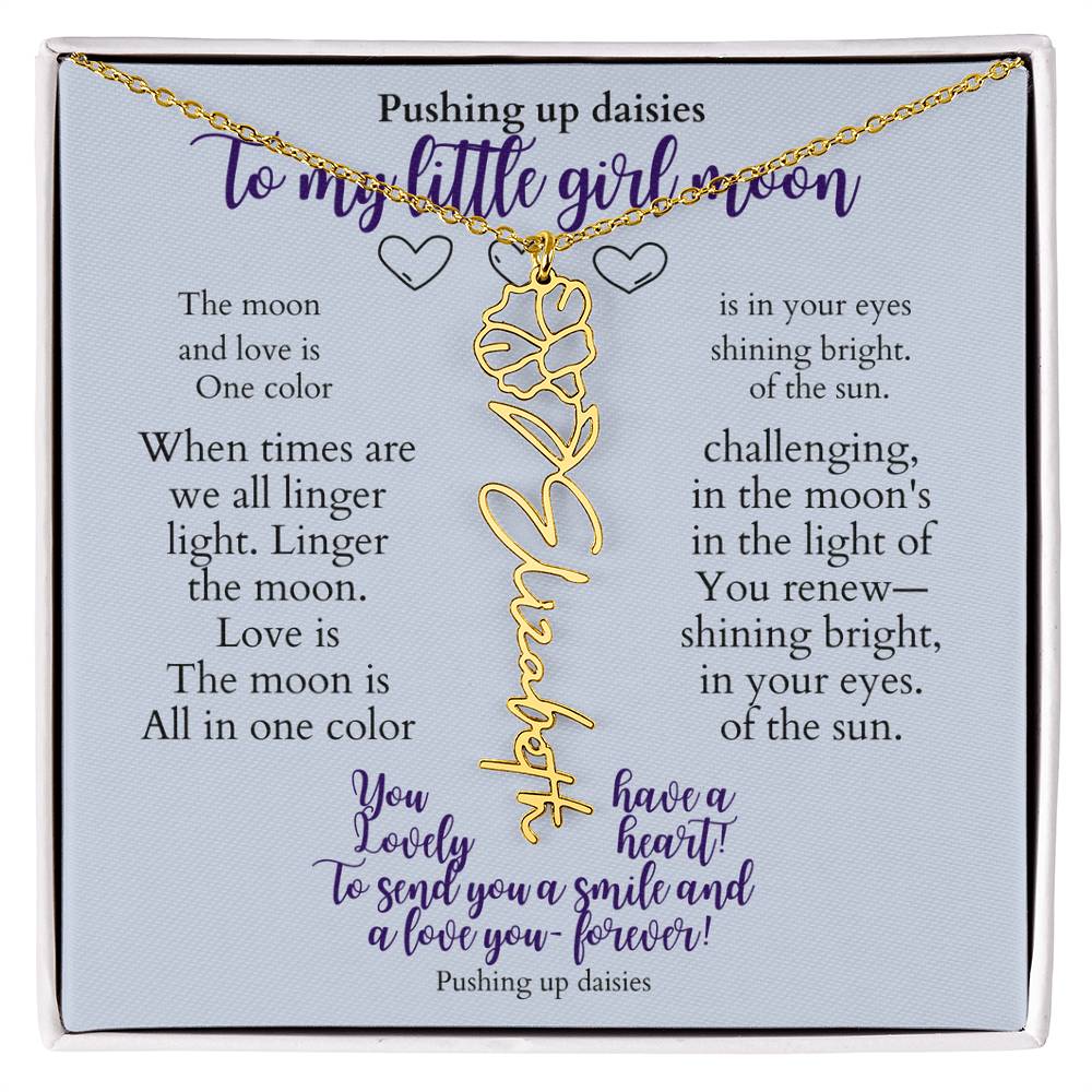 To my daughter with message card and flower name necklace, 18k yellow gold finish (may) - Sheer: your Luck - Sheerluck-art.com