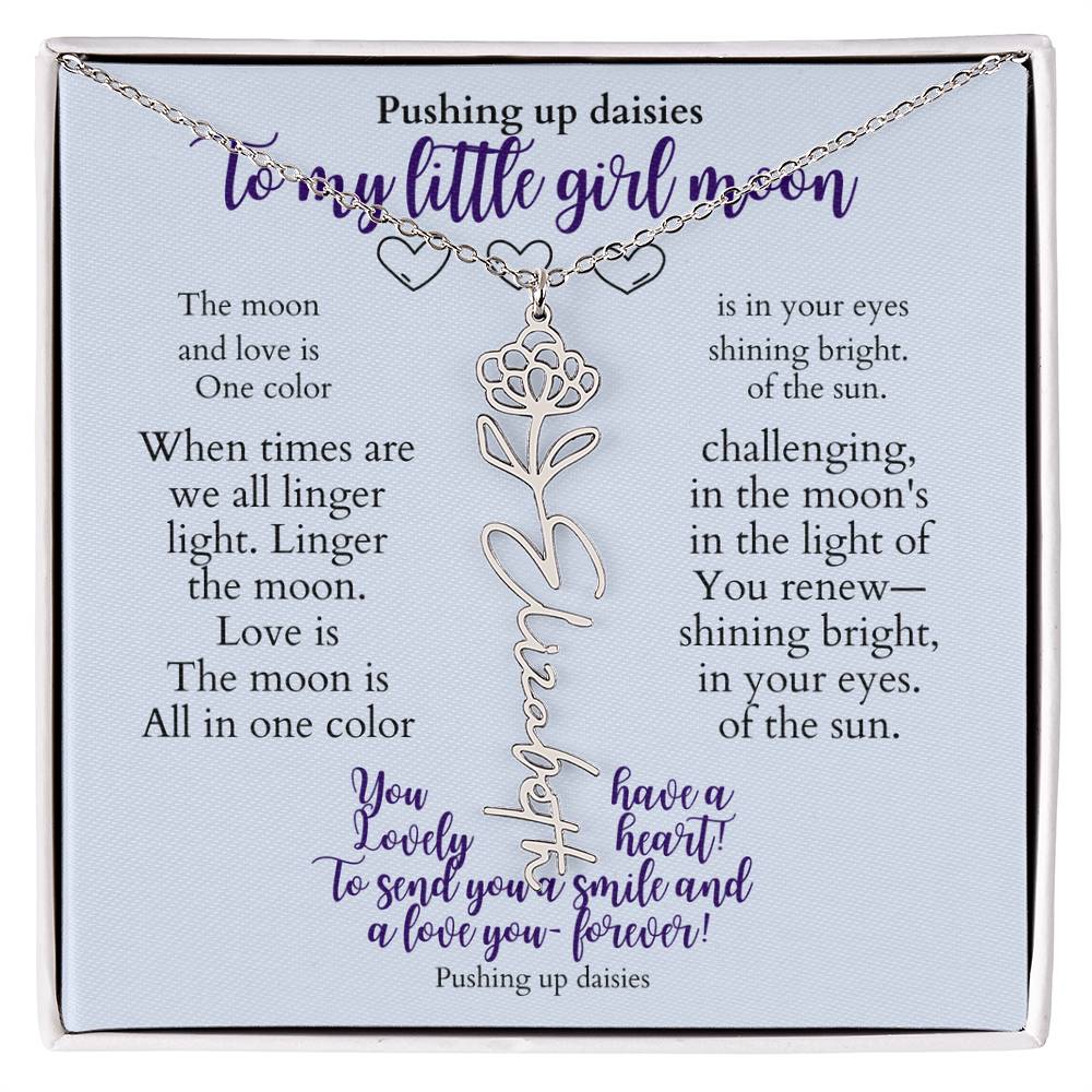 To my daughter with message card and flower name necklace, polished stainless steal (september) - Sheer: your Luck - Sheerluck-art.com