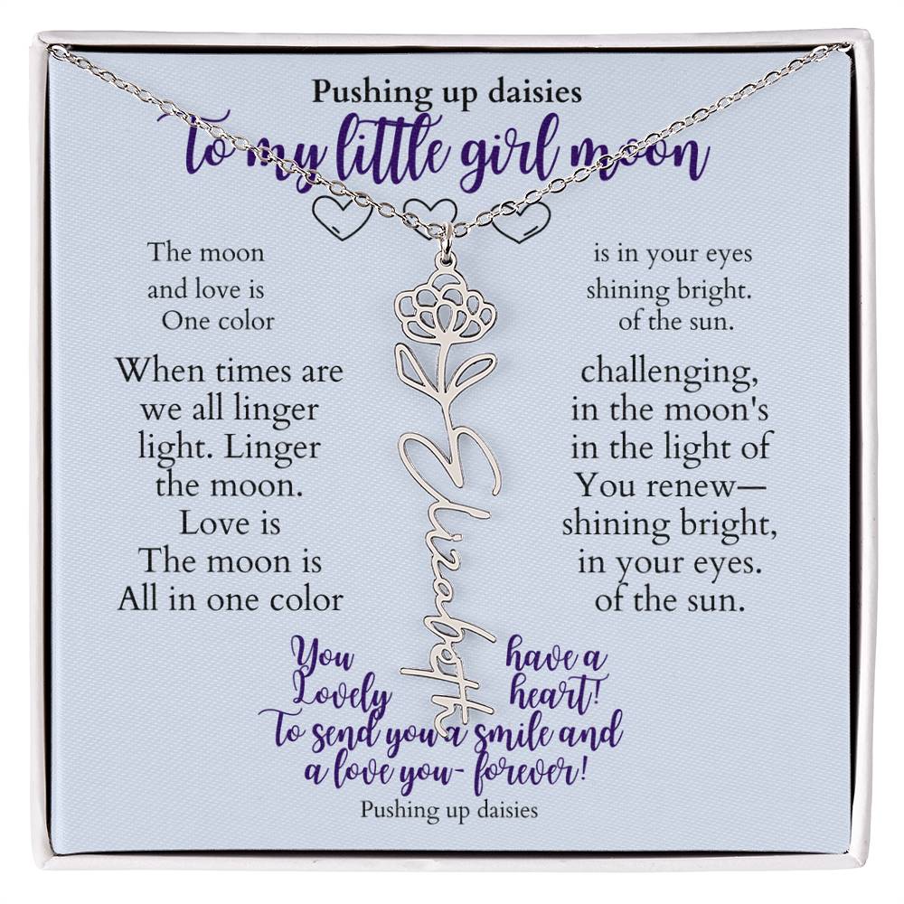 To my daughter with message card and flower name necklace, polished stainless steal (september) - Sheer: your Luck - Sheerluck-art.com