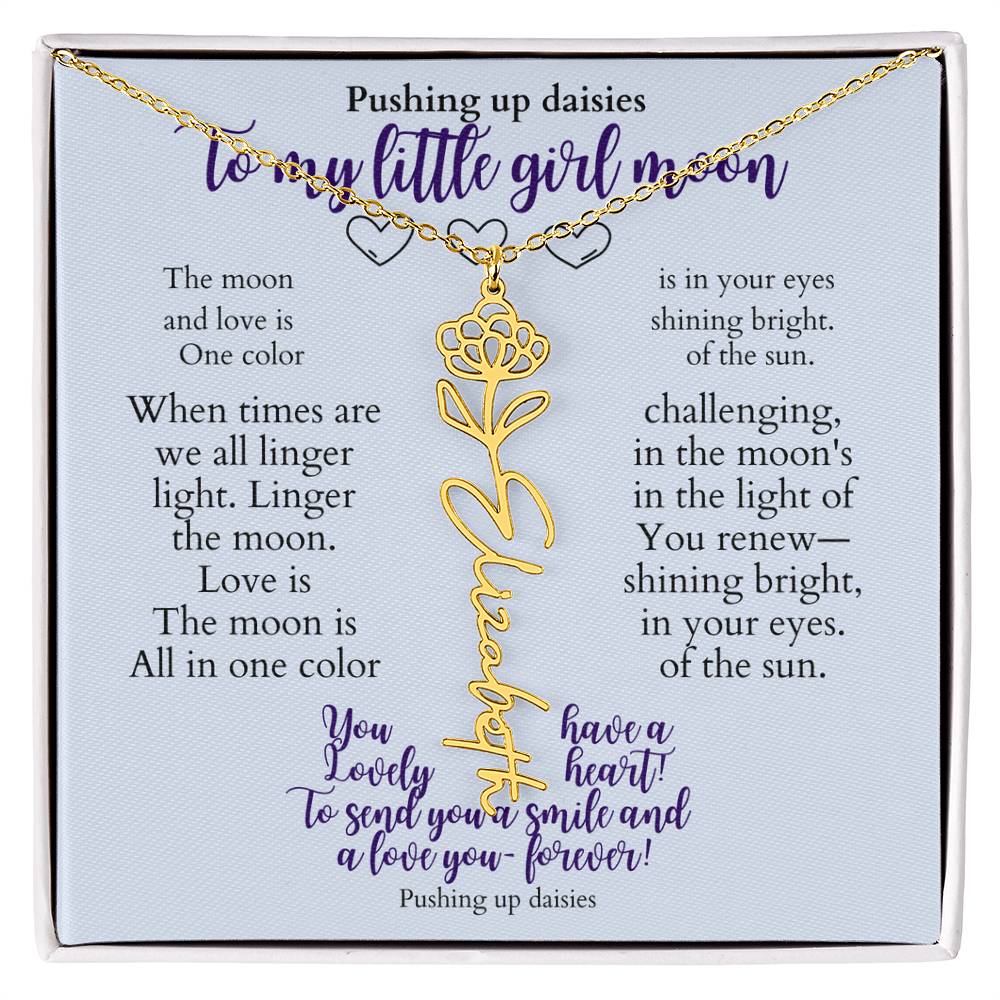 To my daughter with message card and flower name necklace, 18k yellow gold finish (september) - Sheer: your Luck - Sheerluck-art.com