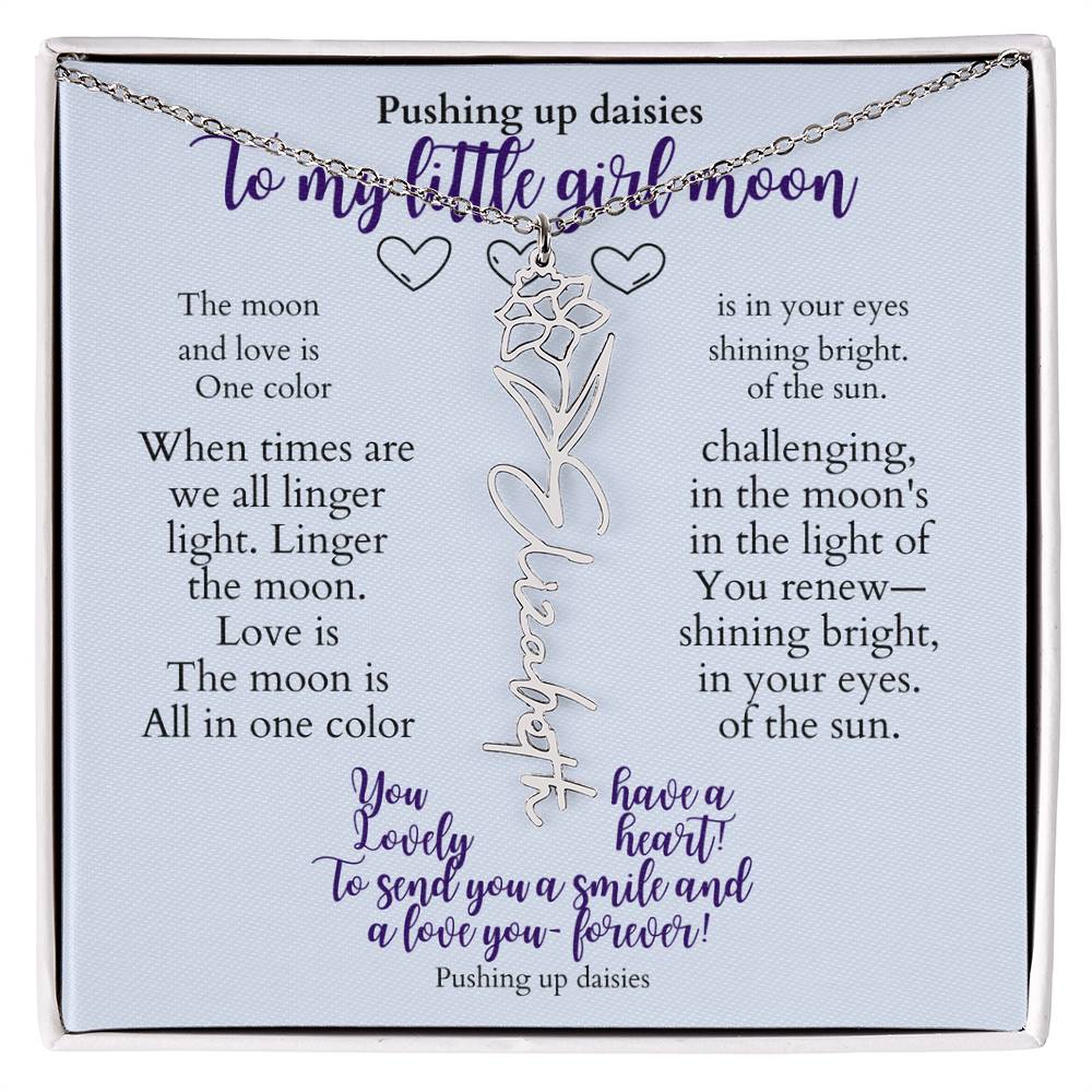 To my daughter with message card and flower name necklace, polished stainless steal (november) - Sheer: your Luck - Sheerluck-art.com