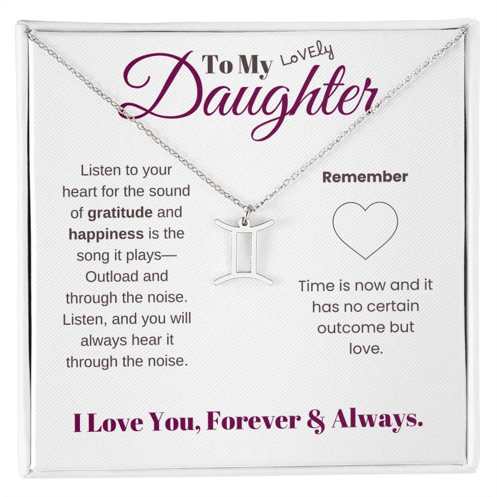 To my daughter with message card and zodiac name necklace, polished stainless steal (gemini) - Sheer: your Luck - Sheerluck-art.com