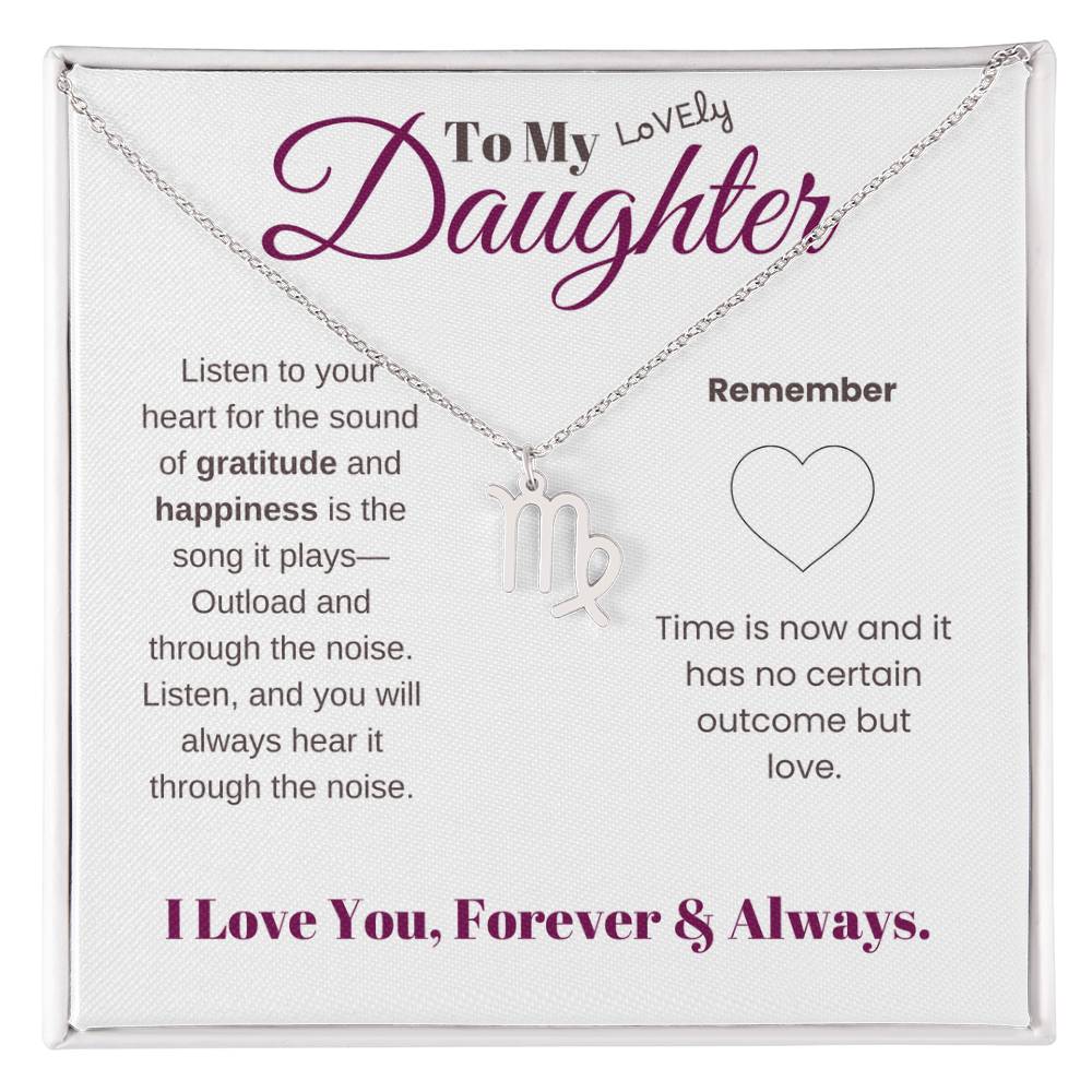 To my daughter with message card and zodiac name necklace, polished stainless steal (virgo) - Sheer: your Luck - Sheerluck-art.com