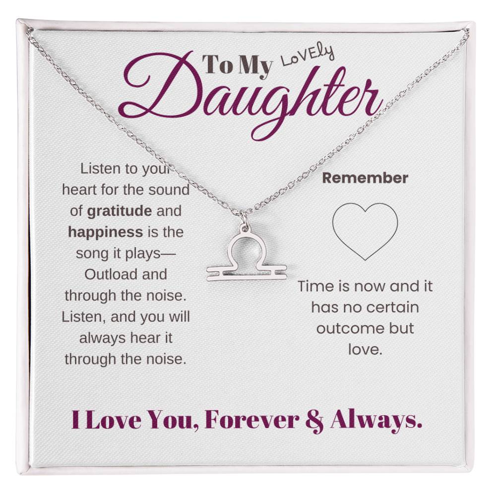 To my daughter with message card and zodiac name necklace, polished stainless steal (libra) - Sheer: your Luck - Sheerluck-art.com