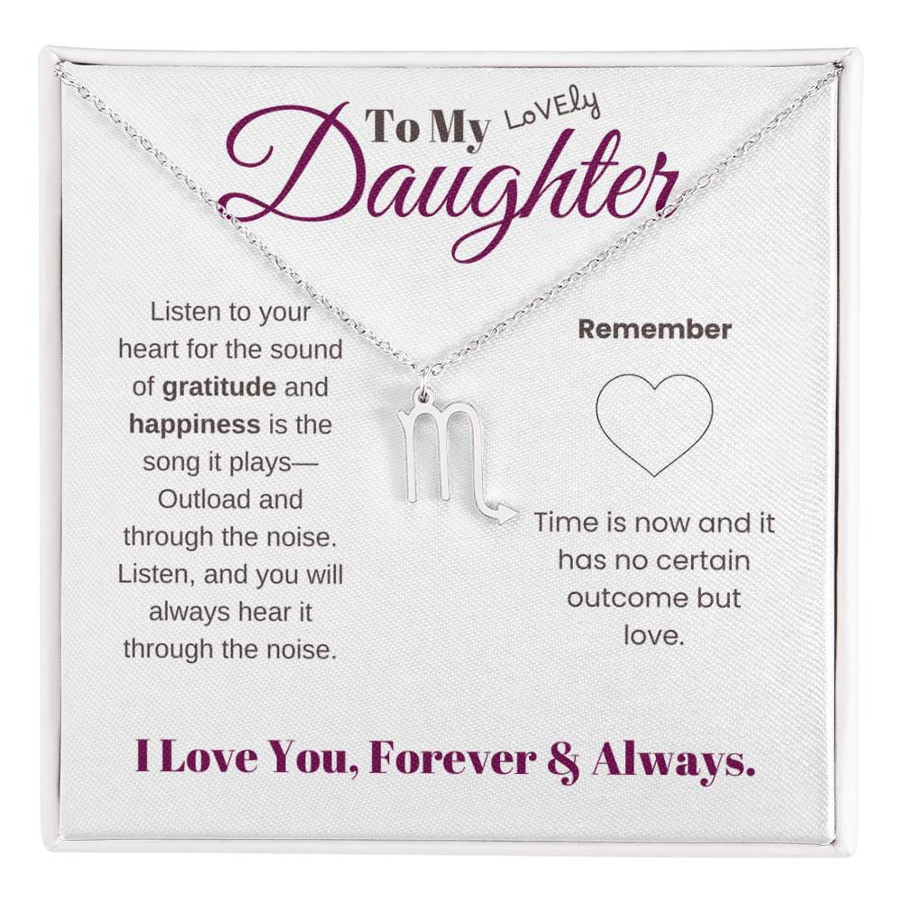 To my daughter with message card and zodiac name necklace, polished stainless steal (scorpio) - Sheer: your Luck - Sheerluck-art.com