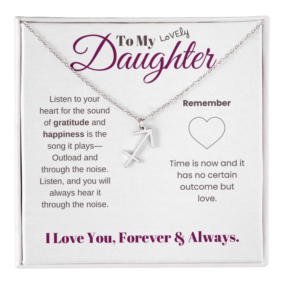 To my daughter with message card and zodiac name necklace, polished stainless steal (sagittarius) - Sheer: your Luck - Sheerluck-art.com