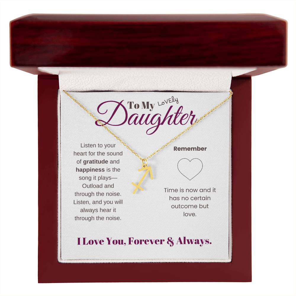 To my daughter with message card and zodiac name necklace, gold finish (sagittarius), in Mahogany style luxury box - Sheer: your Luck - Sheerluck-art.com