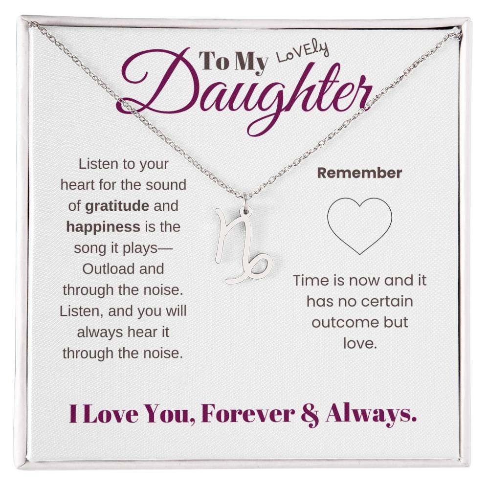 To my daughter with message card and zodiac name necklace, polished stainless steal (capricorn) - Sheer: your Luck - Sheerluck-art.com