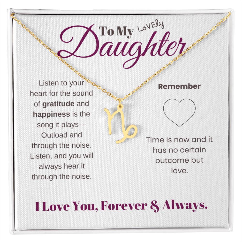 To my daughter with message card and zodiac name necklace, gold finish (capricorn) - Sheer: your Luck - Sheerluck-art.com