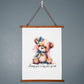 Teddy Bear with Wood Framed Wall Tapestry, hanging on a wall - Sheer: your Luck - Sheerluck-art.com