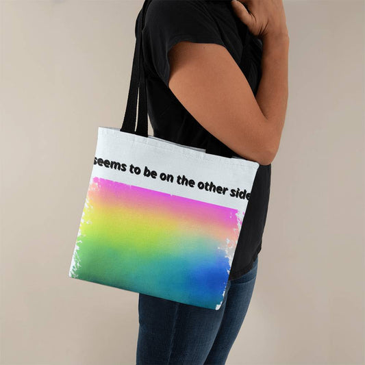 Classic colorful tote bag, on a woman to the right - Sheer: your Luck - Sheerluck-art.com